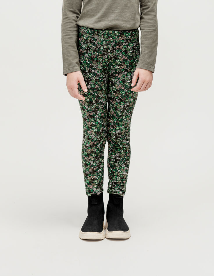 Leggings réversible imprimé léo-floral et kaki fille-1 Leggings réversible imprimé léo-floral et kaki fille-1