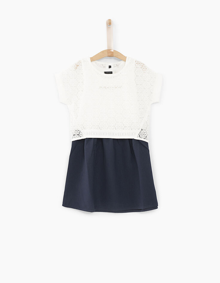 Vestido 2 en 1 bicolor con top encaje blanco niña-1