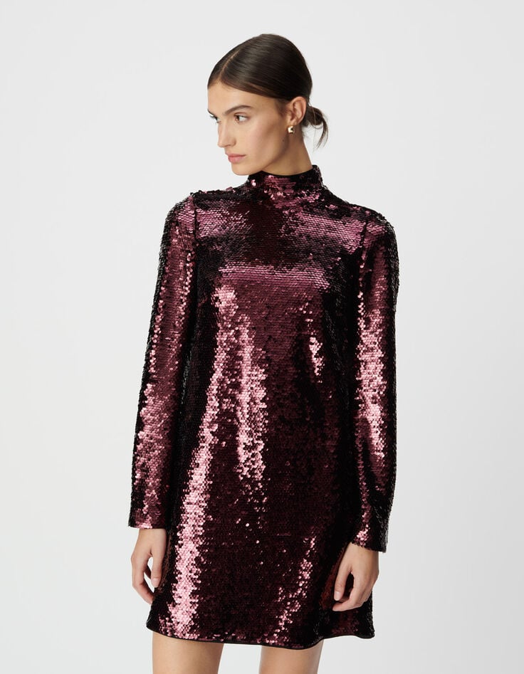 Robe bordeaux tout sequins dos nu Femme-3 Robe bordeaux tout sequins dos nu Femme-3