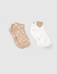 Kurze Mädchensocken in Weiß und Goldfarben-2
