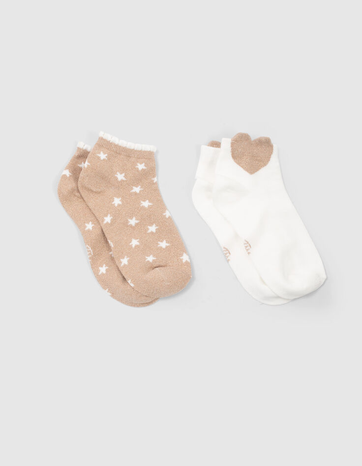 Kurze Mädchensocken in Weiß und Goldfarben-2