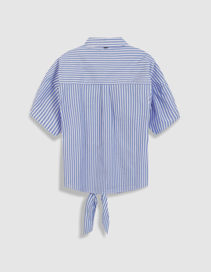 Camisa azul de manga corta a rayas para mujer-7