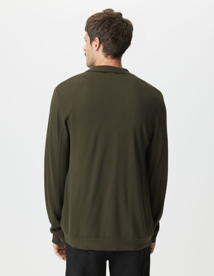 Khaki Herrenpoloshirt lange &Auml;rmel Piqu&eacute;-Strick-3