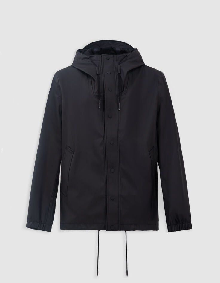 Schwarze Herrenjacke aus Gumminylon mit Kapuze-7