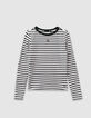 Girls’ green and white striped long-sleeved T-shirt-2