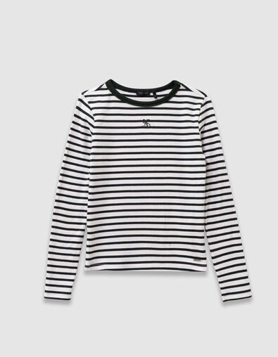 T-shirt manches longues ray&eacute; vert et blanc fille - IKKS
