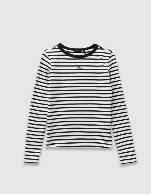 T-shirt lange mouwen groen en wit gestreept meisjes - IKKS