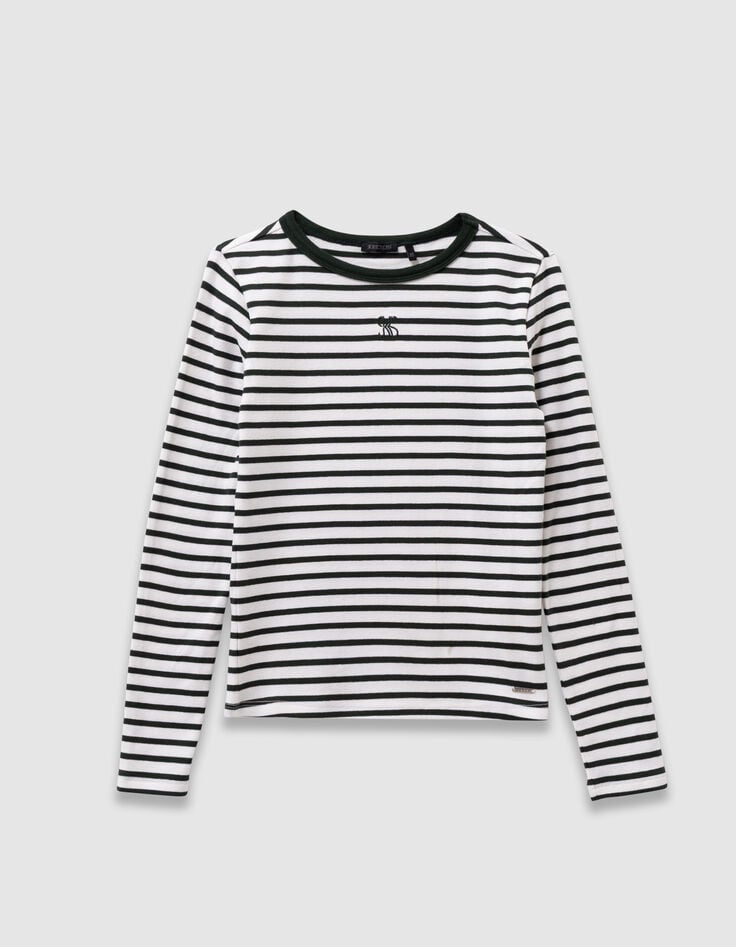 Girls’ green and white striped long-sleeved T-shirt-2