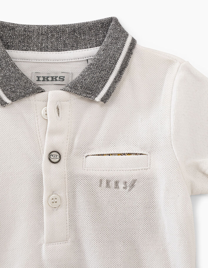 Baby boys’ optic white polo shirt + grey striped collar