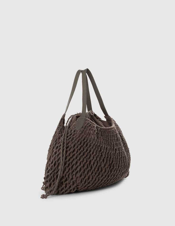 Tote Bag kaki maille filet doublée Femme-3