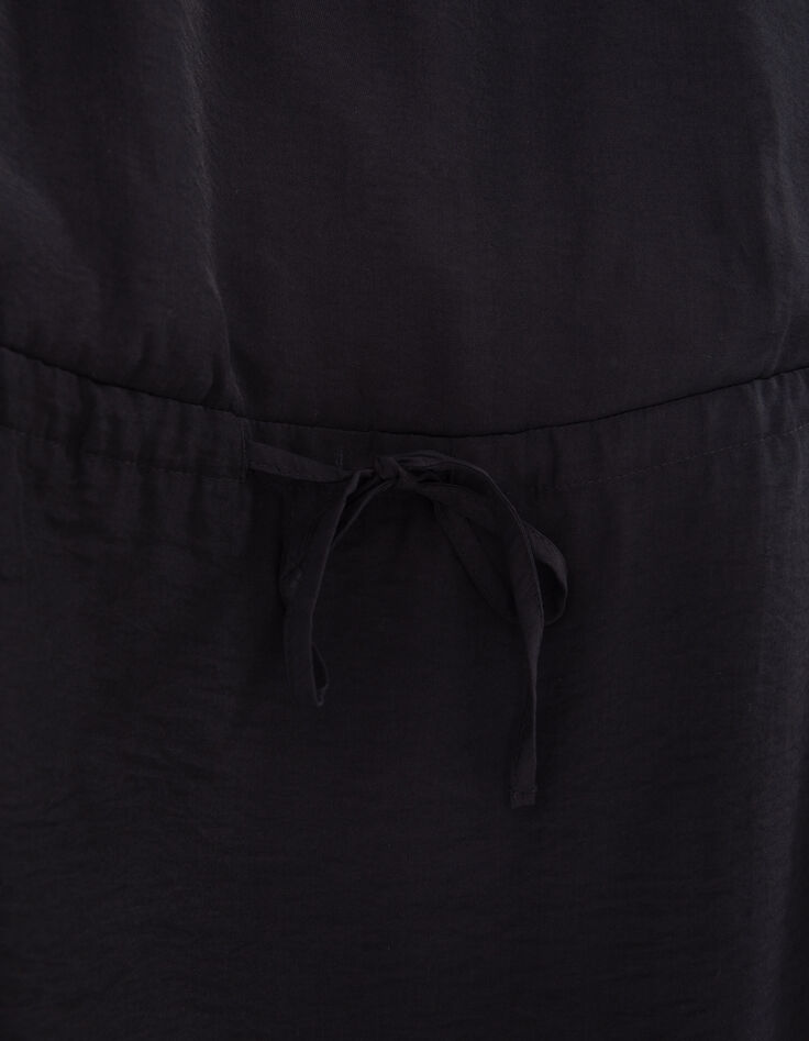 Vestido negro raso reciclado cintura cordón ajuste mujer-5 Vestido negro raso reciclado cintura cordón ajuste mujer-5