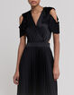 Robe longue noire recyclée plissée découpes côtés Femme-2