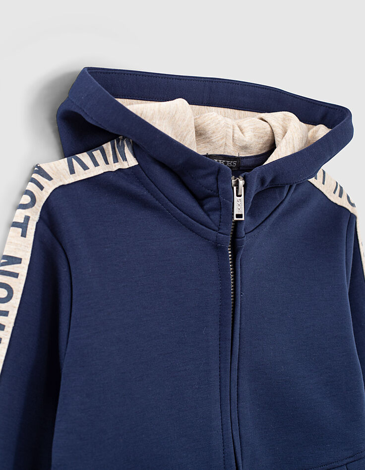 Boys’ indigo hooded cardigan with letter sleeves-3 Boys’ indigo hooded cardigan with letter sleeves-3