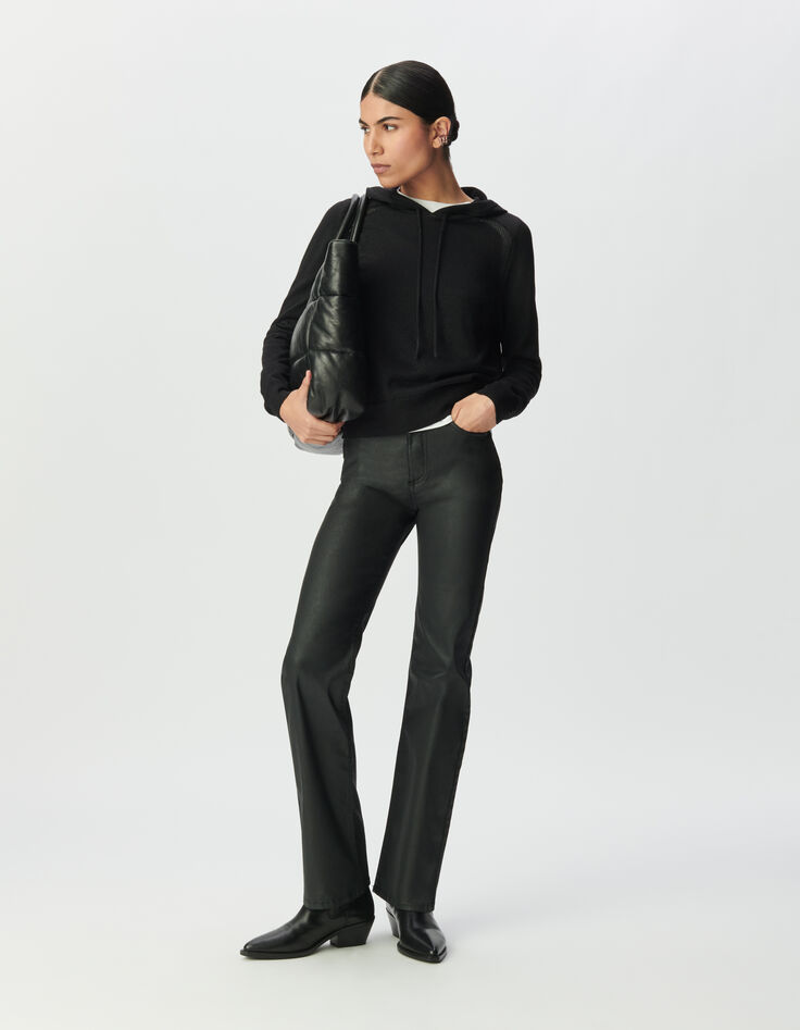Pull à capuche noir tricot fin lurex Femme-1
