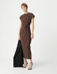 Bruine midi-jurk met zijsplitten Dames-2