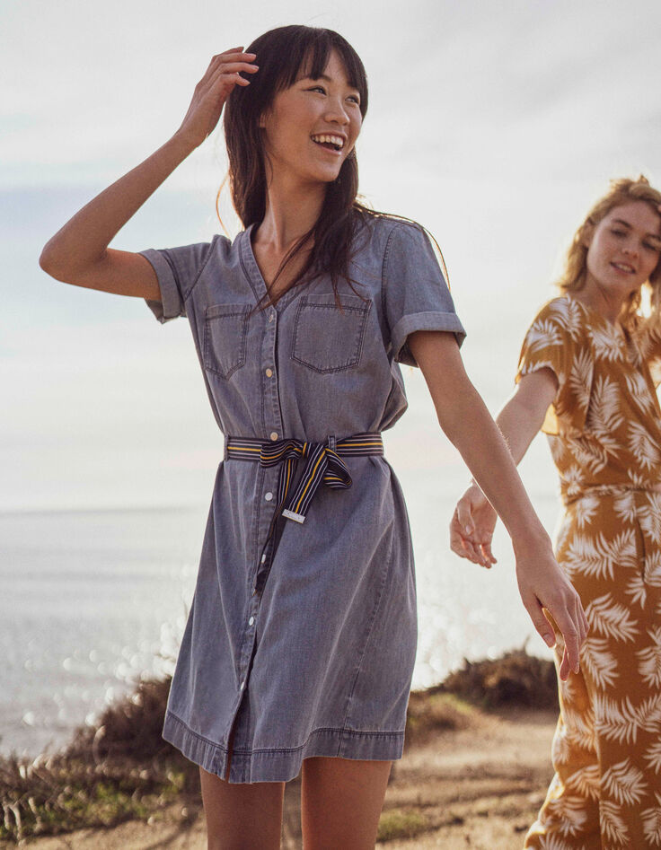 Robe en jean authentique à ceinture rayée I.Code-1