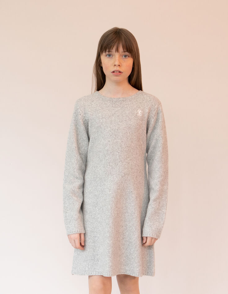 Graues Strickpulloverkleid für Mädchen-1