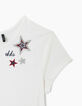 Witte jurk in twee materialen met rode plooiprint meisjes -3
