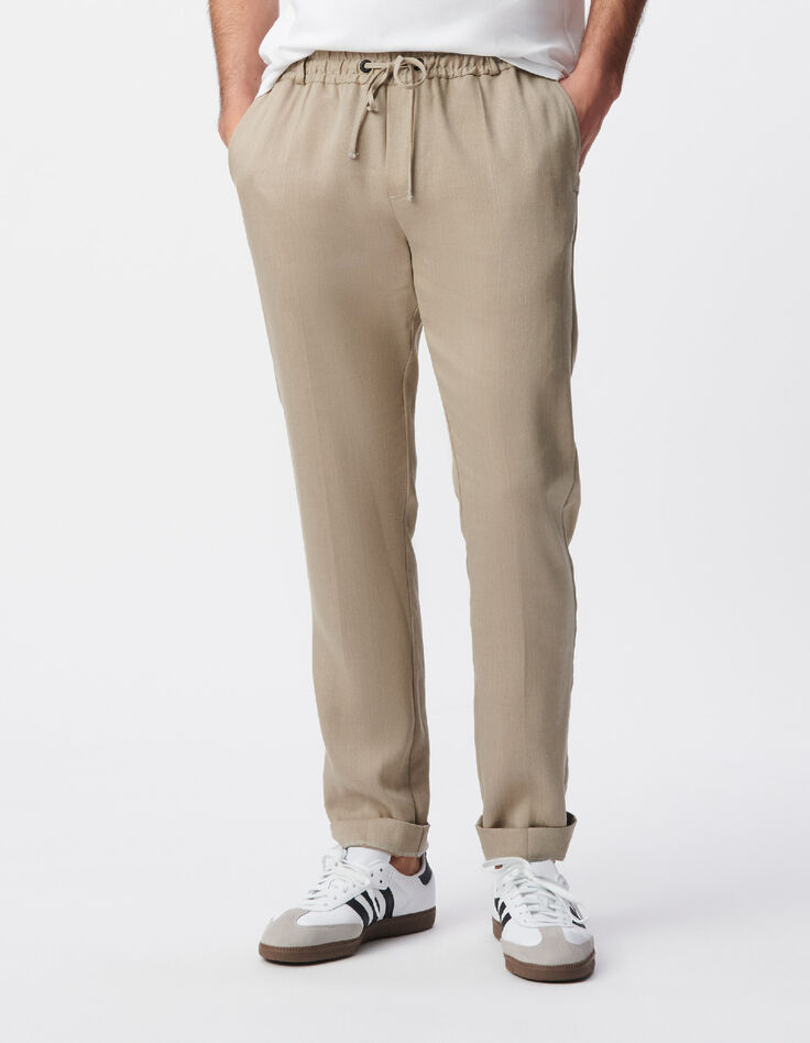 Jogpant de costume beige fonc&eacute; lin m&eacute;lang&eacute; Homme-2