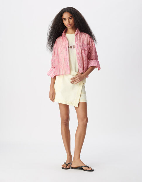 Chemise ray&eacute;e rose et rouge cropped Femme - IKKS