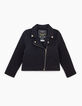 Cardigan noir esprit motard molleton matelassé fille-2