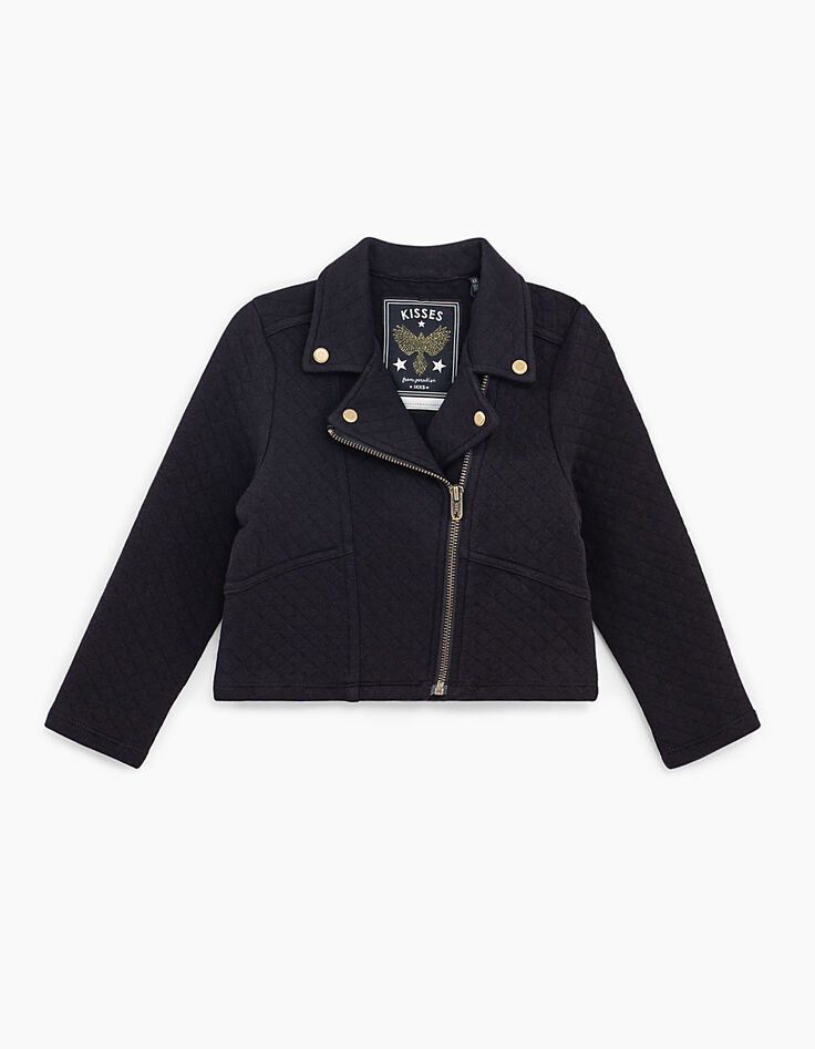 Cardigan noir esprit motard molleton matelassé fille-2
