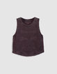 Top sans manches bordeaux motifs brod&eacute;s crochet Femme-7