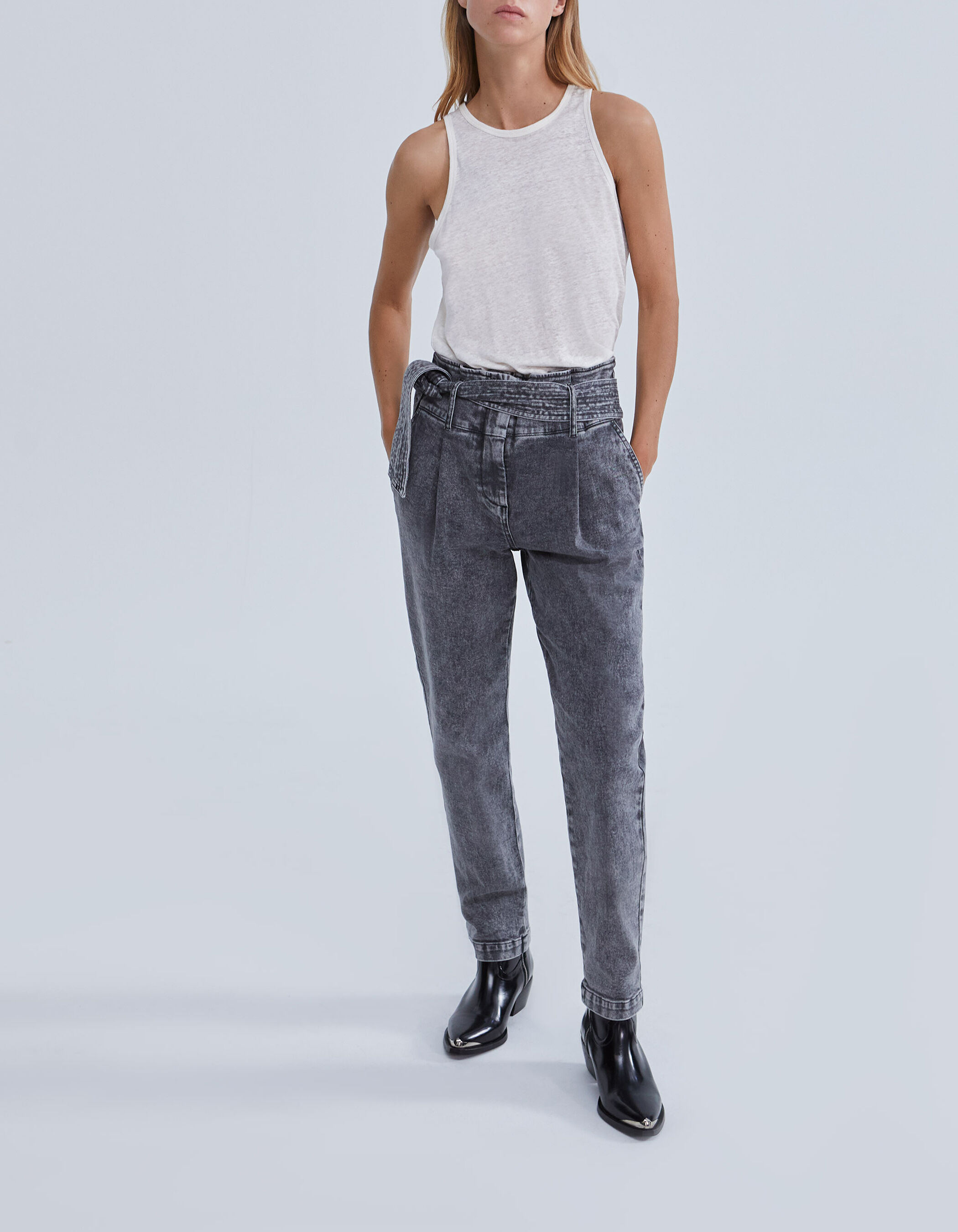 Jean gris store taille haute femme