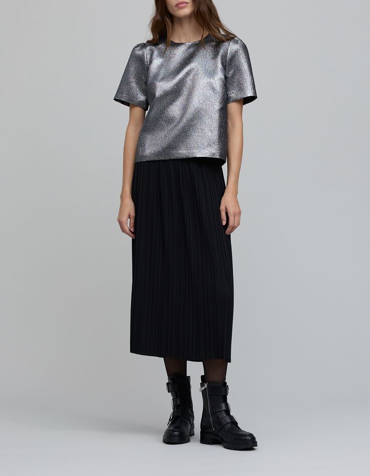 Jupe midi noire plissée Femme-1 Jupe midi noire plissée Femme-1