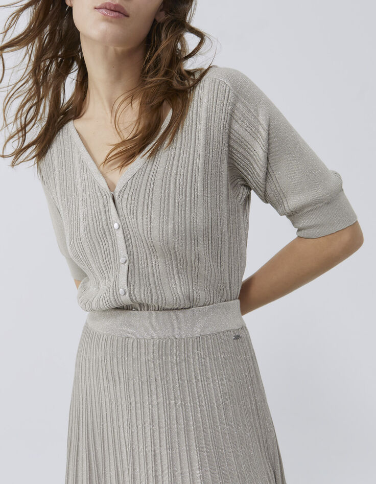 Cardigan champagne en tricot côtelé lurex Femme-2