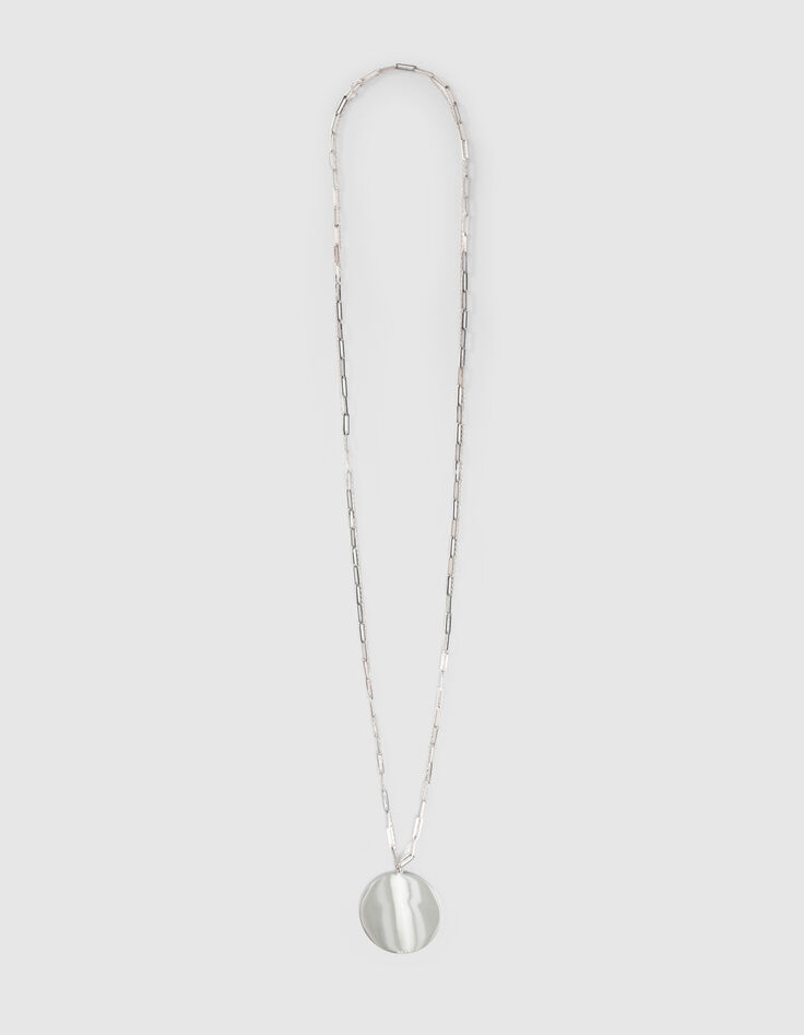 Sautoir double rang métal argenté avec médaille Femme-1