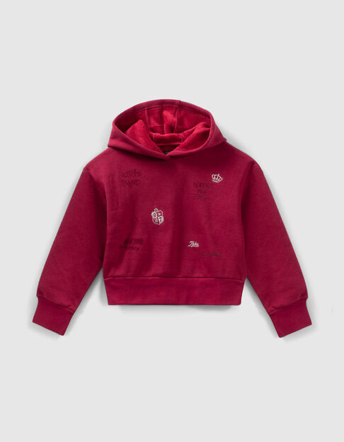 Girls’ burgundy embroidered hoodie
