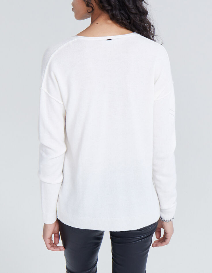 Pull blanc cassé 100% cachemire pointelles chevrons femme-3 Pull blanc cassé 100% cachemire pointelles chevrons femme-3