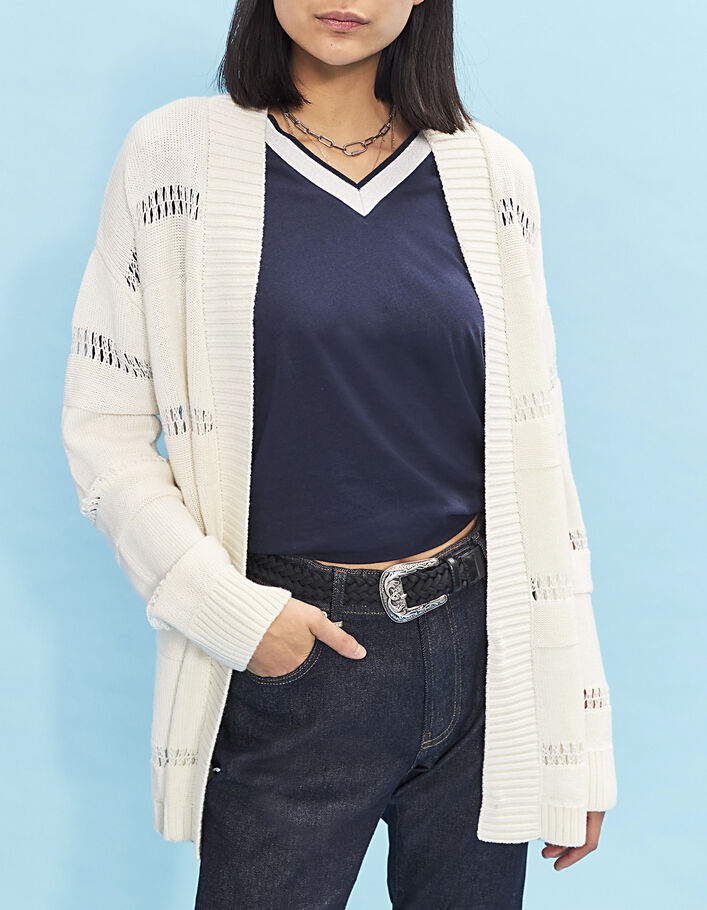 Women’s knit long cardigan with loose stripes - IKKS