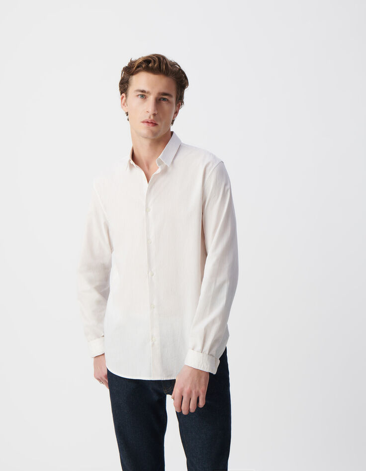 Chemise SLIM beige motif rayures aquarellées Homme-2