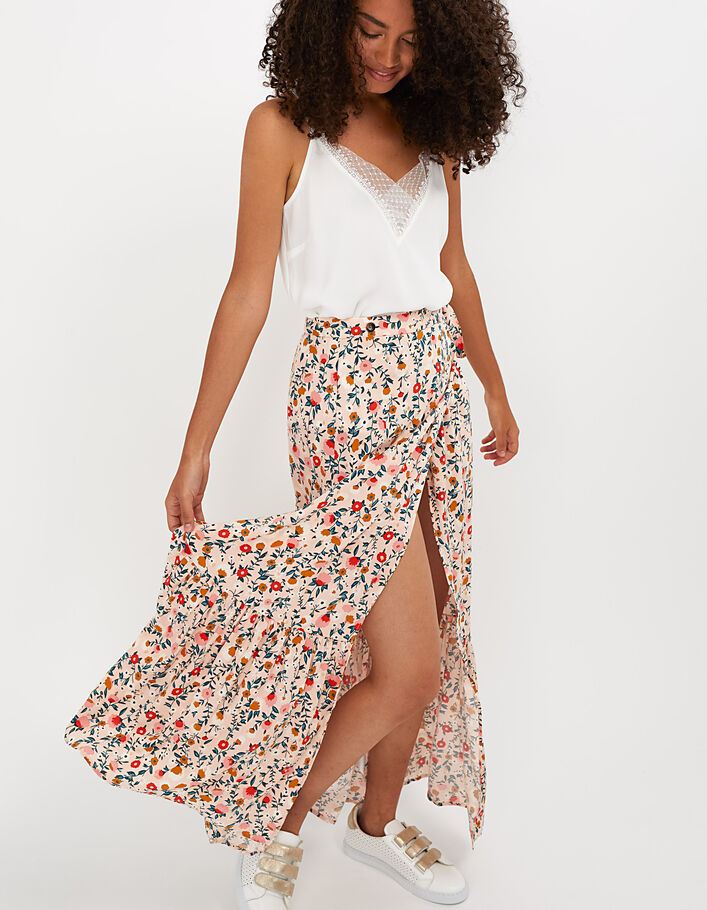 Baby scheuren Tot ziens Poederroze lange rok met goud- en bloemenprint I.Code