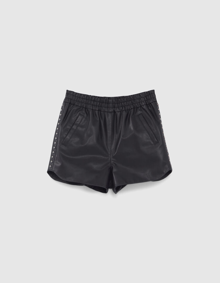 Women&rsquo;s black studded biker-style shorts-6