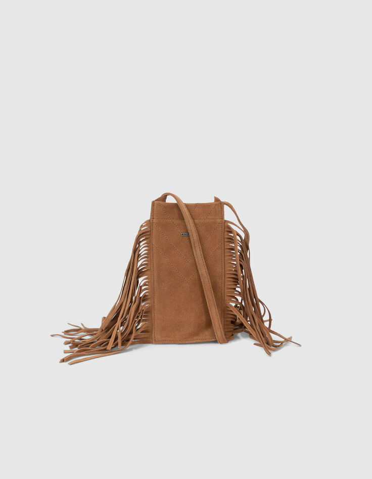Girls’ camel fringed smartphone bag-3