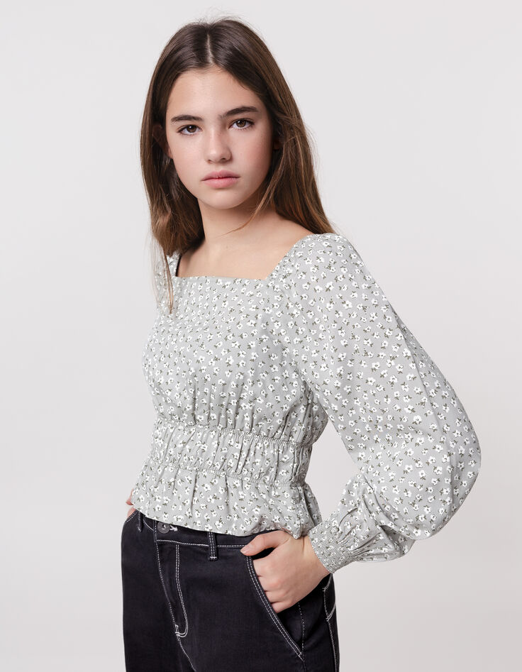Blouse verte imprimé floral d'été fille-1