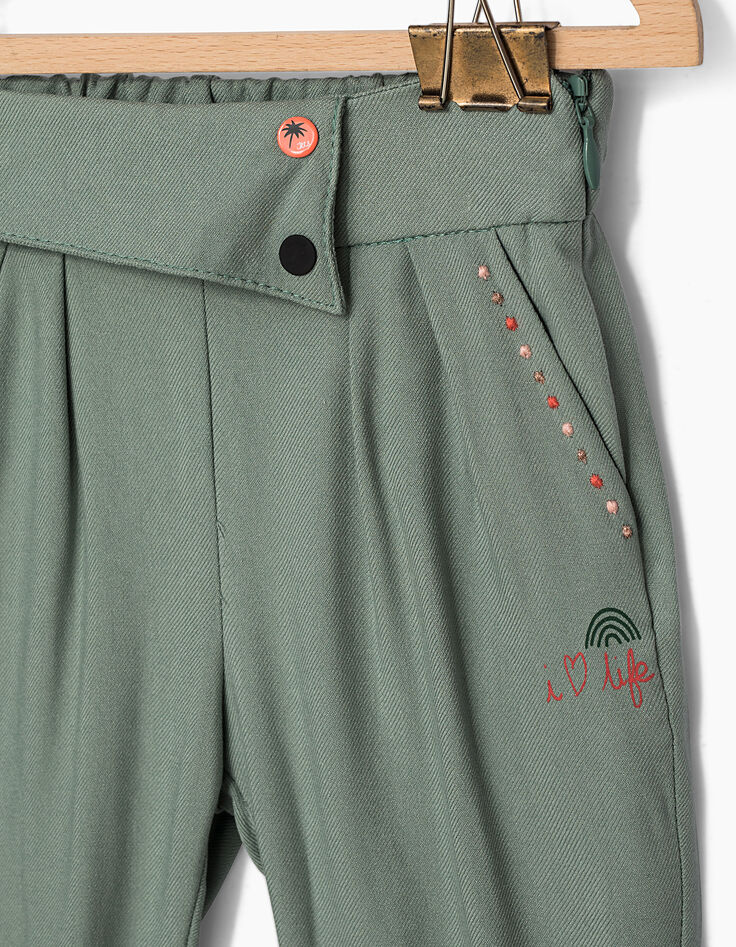 Pantalon kaki clair à poches brodées bébé fille-3 Pantalon kaki clair à poches brodées bébé fille-3