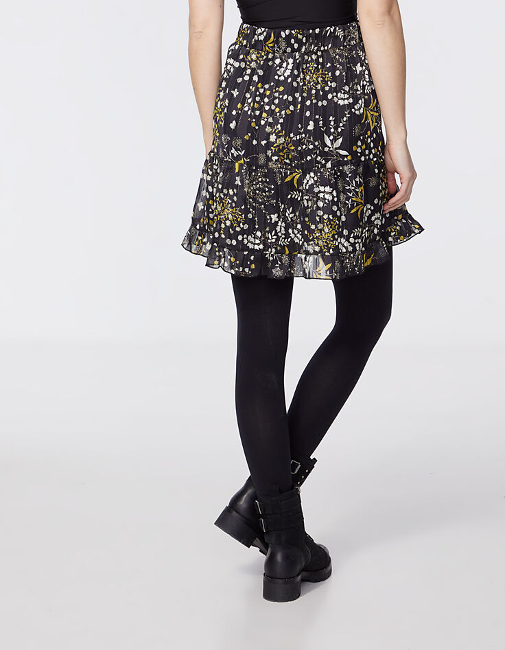 Korte rok met volants in voile metallic bloemenprint -3