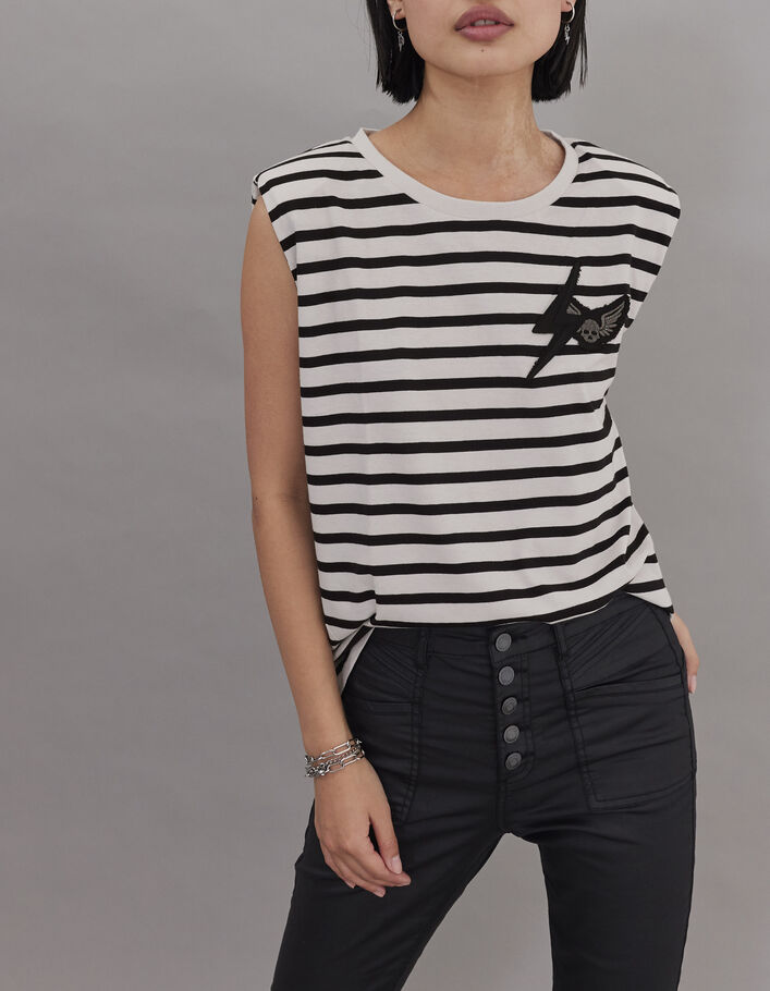Women’s ecru sailor top with black stripes and epaulets-5