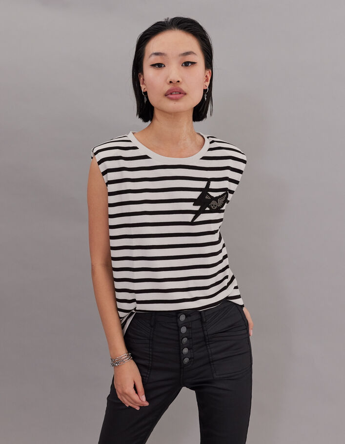 Women’s ecru sailor top with black stripes and epaulets-5