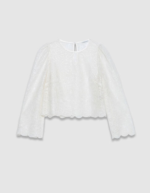 Korte witte blouse met kant voor Dames - IKKS