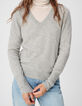 Pull col V gris tricot 100% cachemire Femme-4