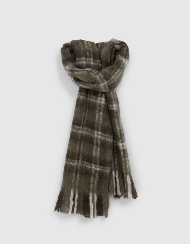 Echarpe kaki motif carreaux Femme-1 Echarpe kaki motif carreaux Femme-1