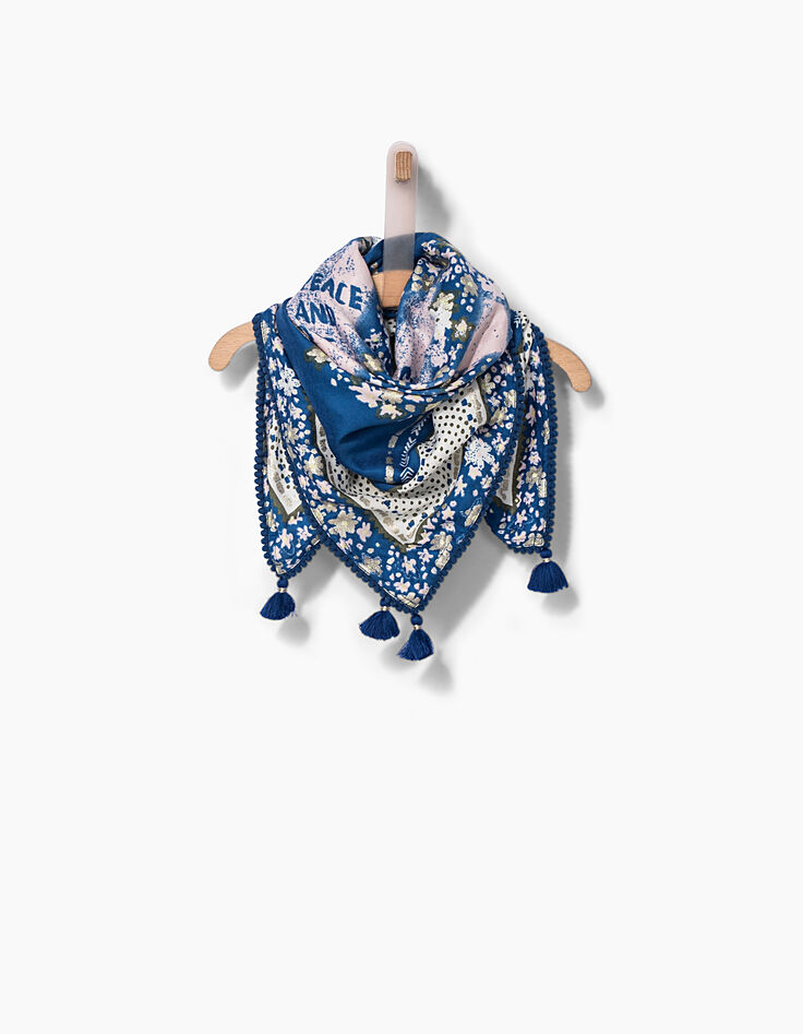 Chèche indigo Peace & Love avec fleurs fille-2