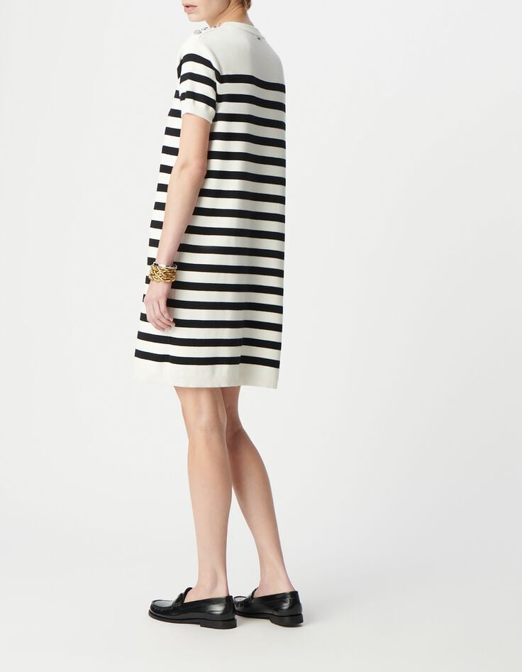 Robe marini&egrave;re tricot ray&eacute; noir et &eacute;cru Femme-3