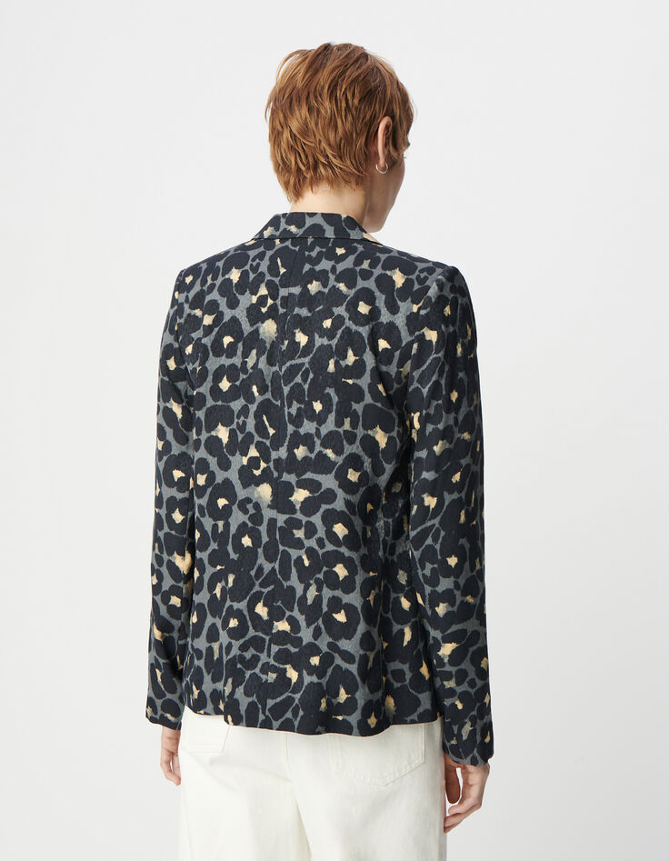 Americana azul marino con estampado animal para mujer-4