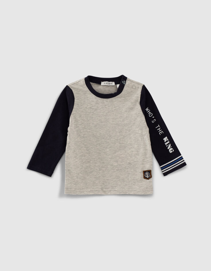 Baby boys' grey dungarees and two-tone T-shirt outfit-2